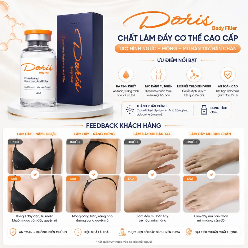 Chất Làm Đầy Doris Body Hàn Quốc – Tạo khối ngực, mông, bàn tay & bàn chân an toàn