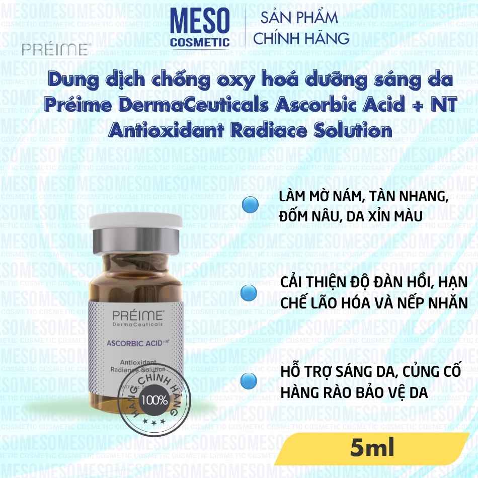 Dung dịch chống oxy hoá dưỡng sáng da Préime DermaCeuticals Ascorbic Acid + NT Antioxidant Radiace Solution