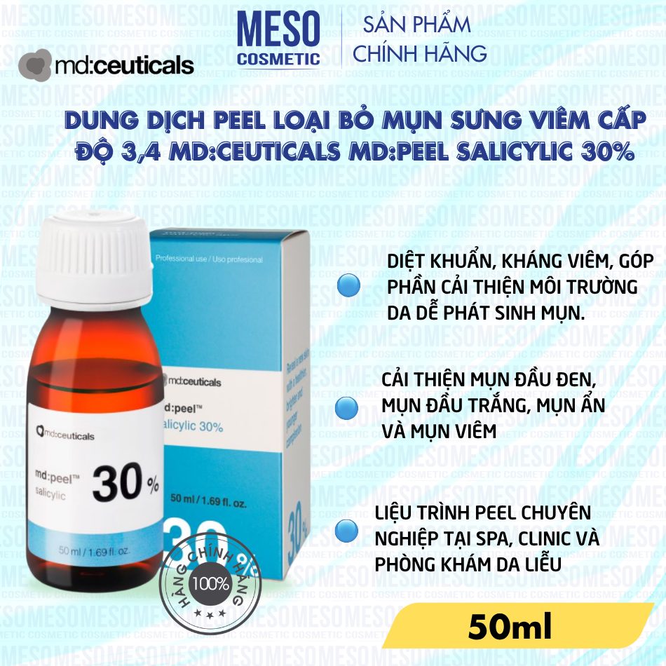 Dung dịch peel loại bỏ mụn sưng viêm cấp độ 3,4 Md:Ceuticals Md:Peel Salicylic 30%