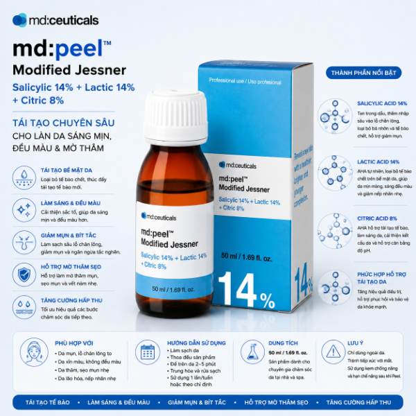 Dung dịch peel nám mảng lỗ chân lông to Md:Ceuticals Md:Peel Modified Jessner Solution