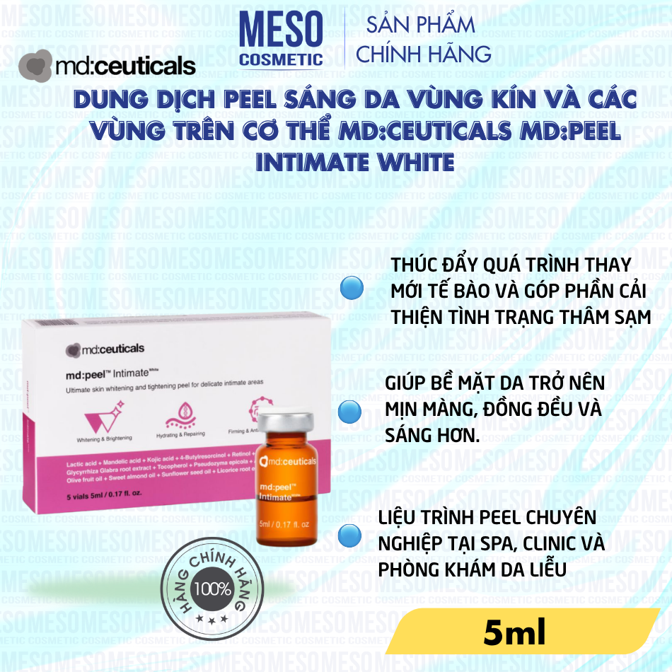 Dung dịch peel sáng da vùng kín và các vùng trên cơ thể Md:Ceuticals Md:Peel Intimate White