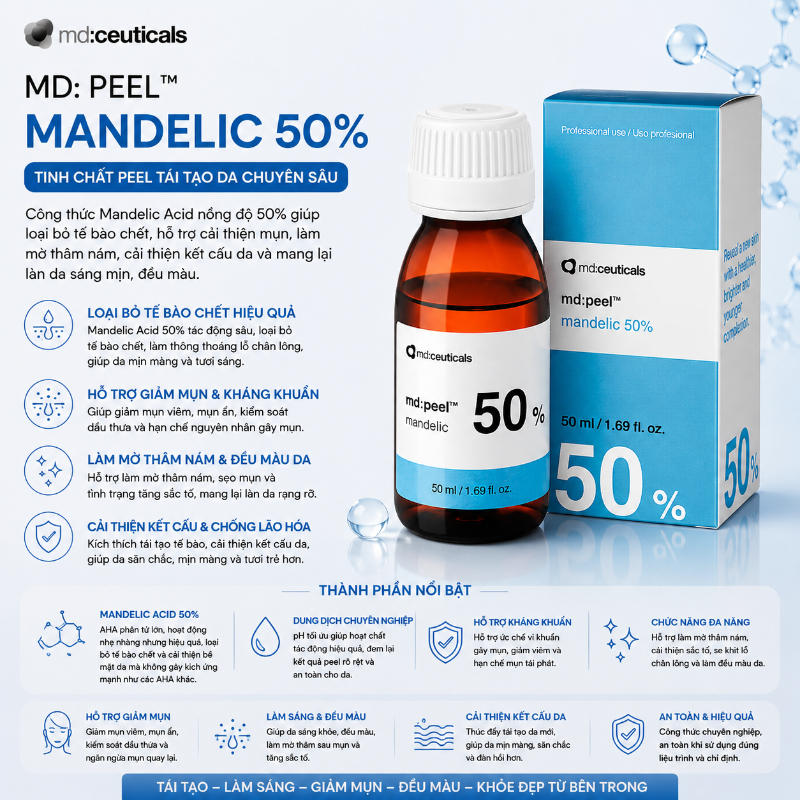 Dung dịch peel xóa nám sáng da ngăn ngừa lão hóa Md:Ceuticals Md:Peel Mandelic 50%
