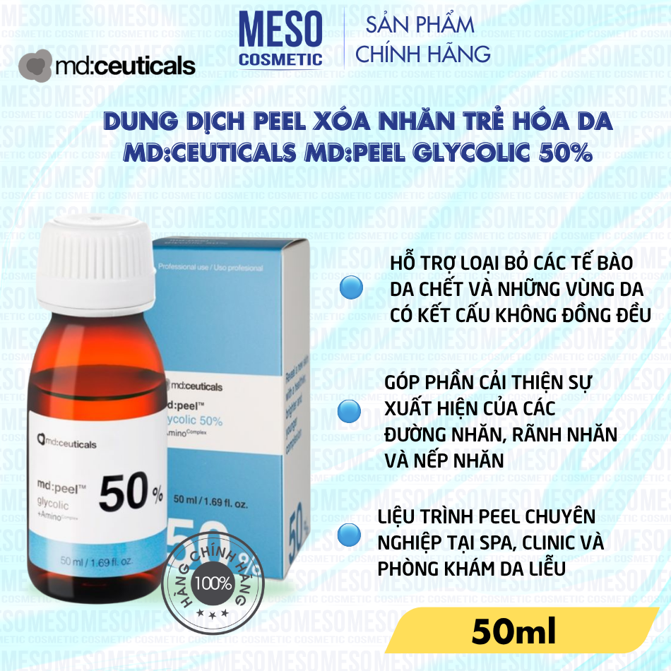 Dung dịch peel xóa nhăn trẻ hóa da Md:Ceuticals Md:Peel Glycolic 50%