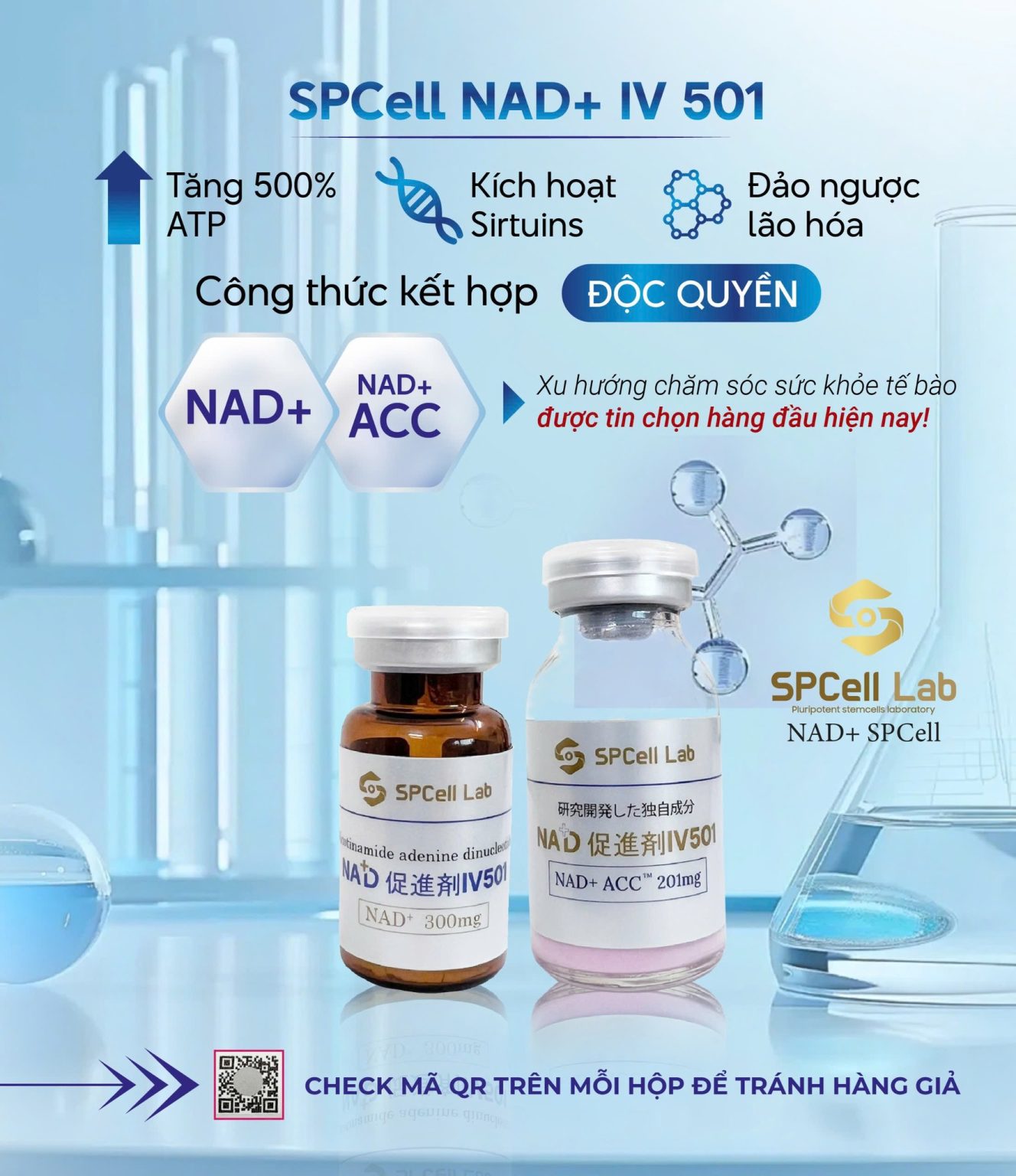 Dung dịch truyền tái tạo năng lượng tế bào, trẻ hóa làn da SPCell Lab NAD+ IV 501