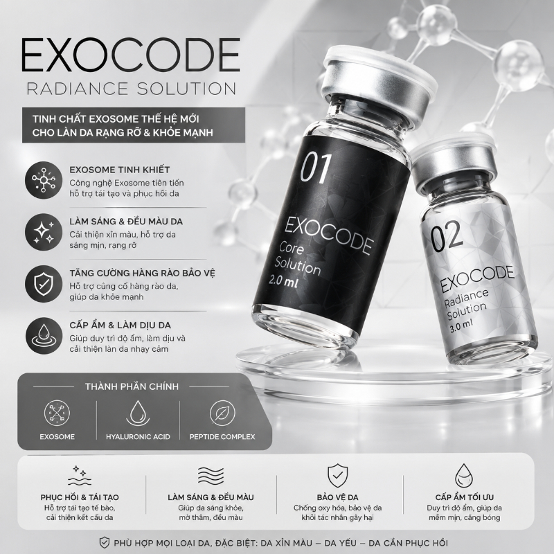 Exocode Radiance – R: Tinh Chất Cấy Sáng Da, Hỗ Trợ Cải Thiện Nám Sạm Và Trẻ Hóa Da