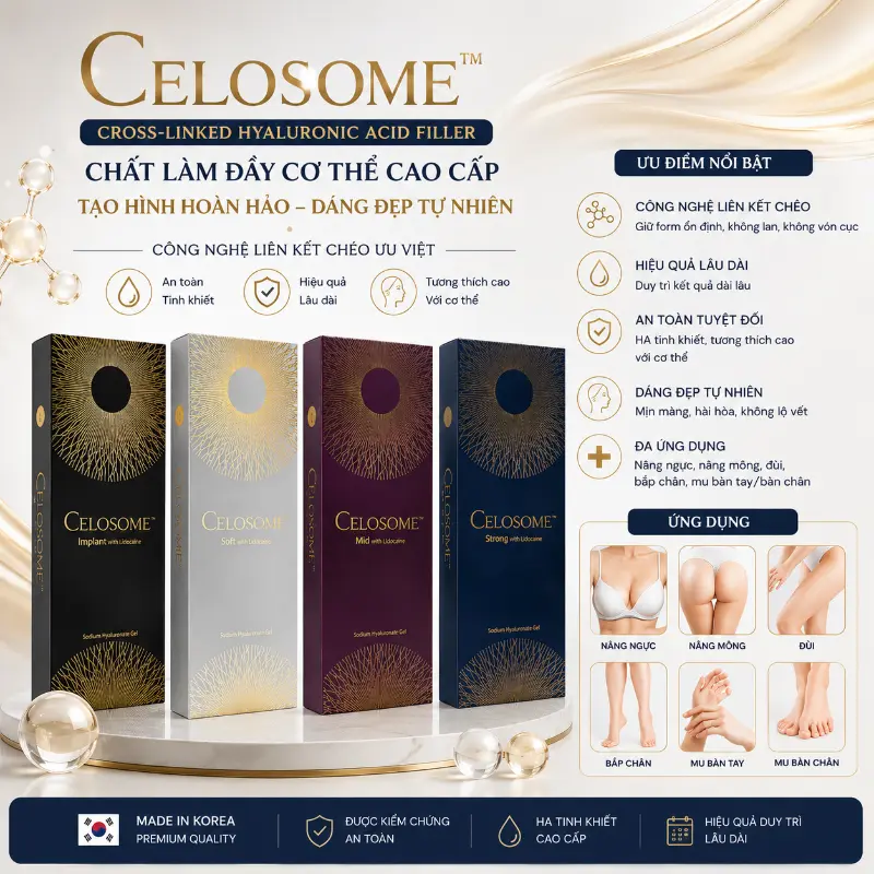 Chất Làm Đầy Celosome Hàn Quốc Tạo Hình Môi, Thái Dương, Hốc Mắt & Rãnh Sâu