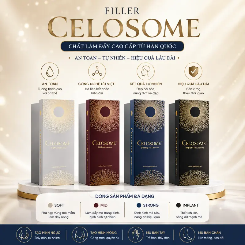 Chất Làm Đầy Celosome Hàn Quốc Tạo Hình Môi, Thái Dương, Hốc Mắt & Rãnh Sâu
