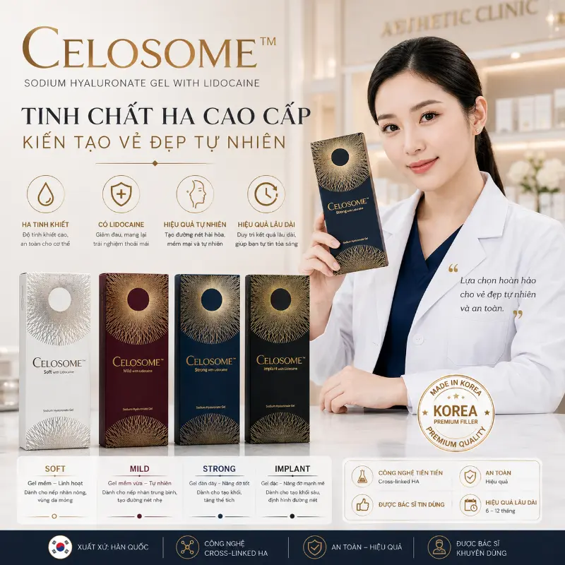 Chất Làm Đầy Celosome Hàn Quốc Tạo Hình Môi, Thái Dương, Hốc Mắt & Rãnh Sâu