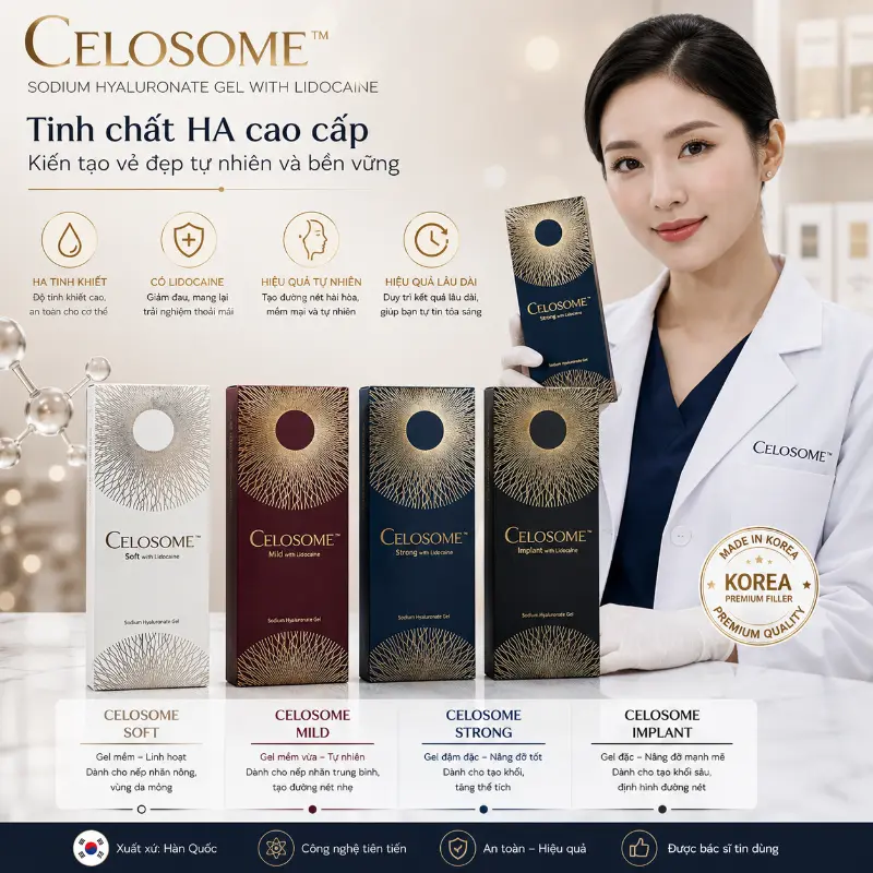 Chất Làm Đầy Celosome Hàn Quốc Tạo Hình Môi, Thái Dương, Hốc Mắt & Rãnh Sâu