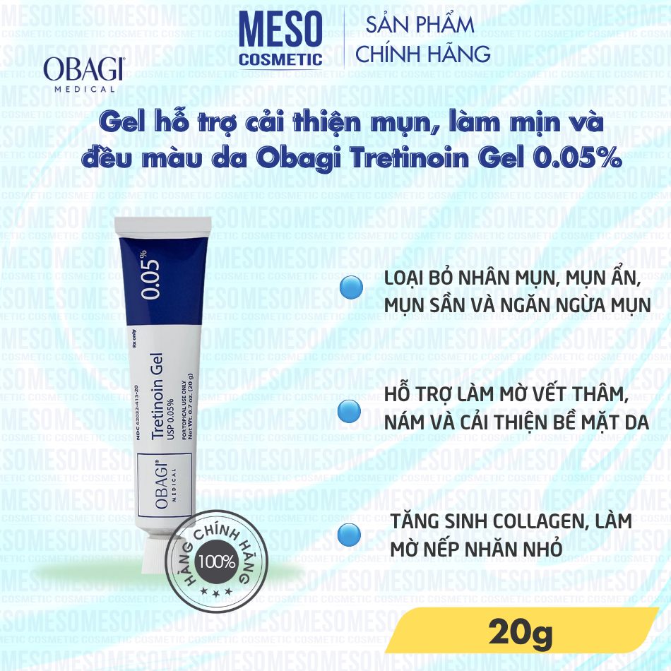 Gel hỗ trợ cải thiện mụn, làm mịn và đều màu da Obagi Tretinoin Gel 0.05%