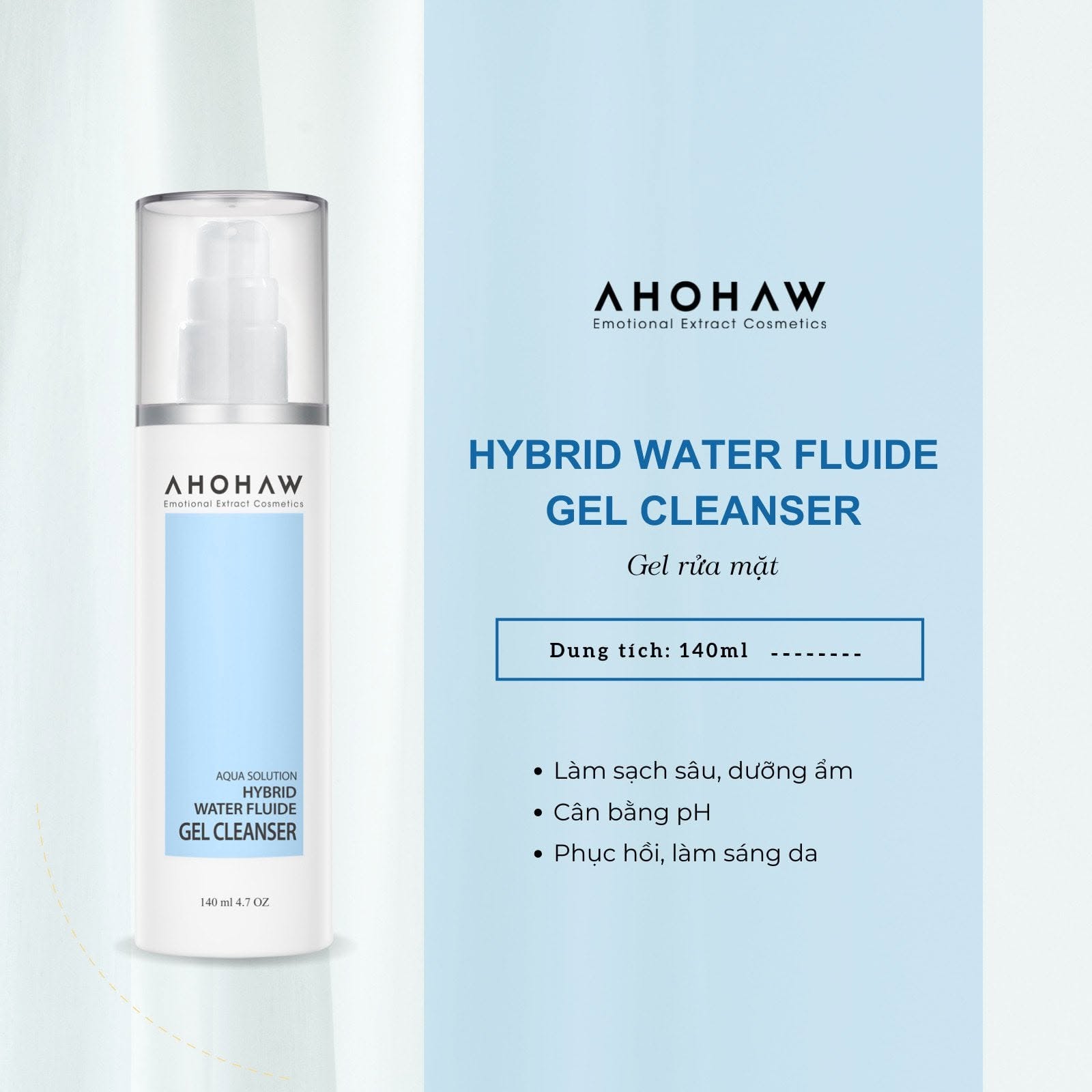 Gel rửa mặt dành cho mọi loại da Ahohwa Aqua Solution Hybrid Water Fluide Gel Cleanser