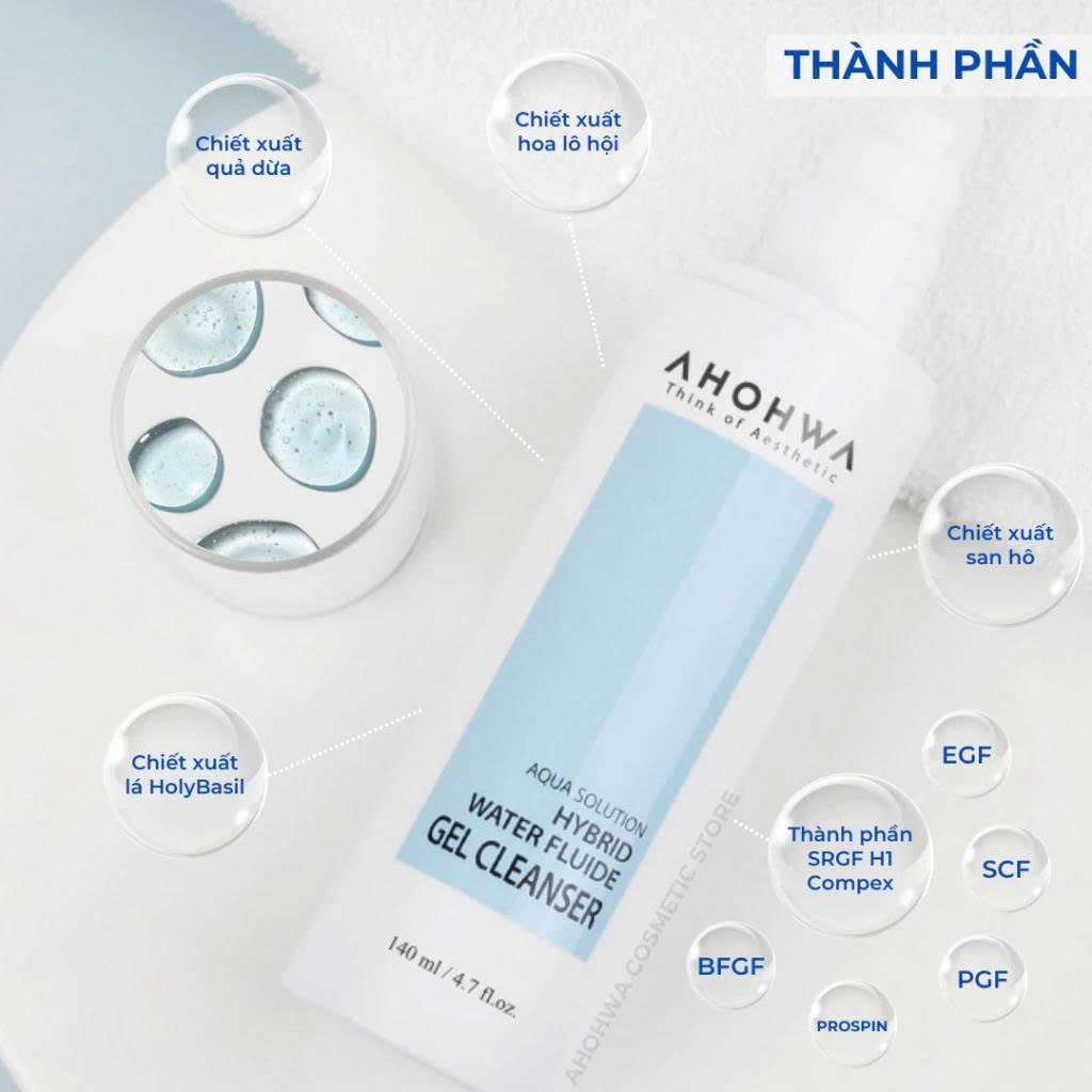 Gel rửa mặt dành cho mọi loại da Ahohwa Aqua Solution Hybrid Water Fluide Gel Cleanser