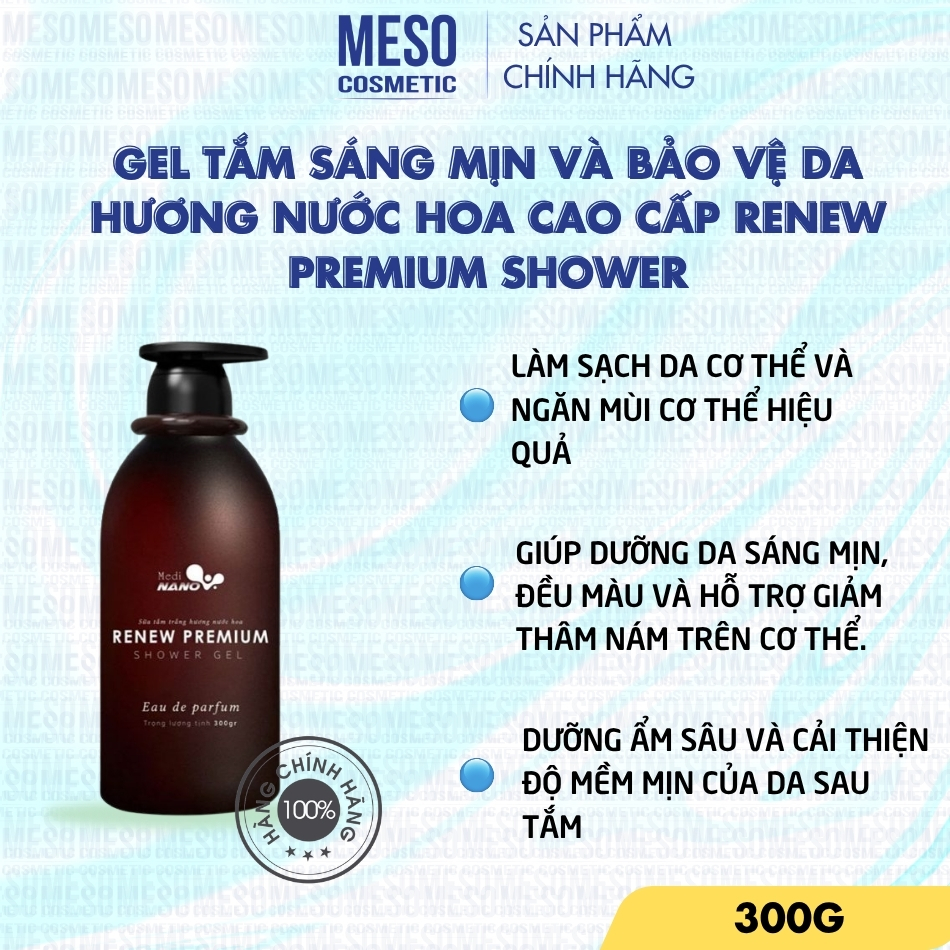 Gel tắm dưỡng ẩm, sáng mịn da Mediworld Renew Premium Shower Gel 300g