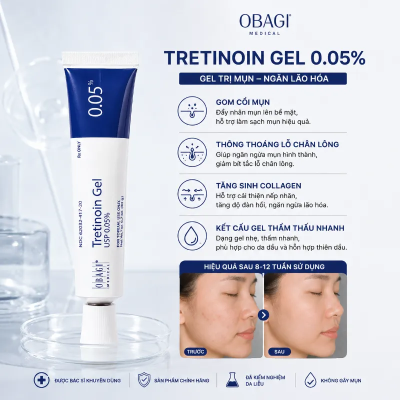 Gel Hỗ Trợ Giảm Mụn, Cải Thiện Lão Hóa Da Obagi Medical Tretinoin Gel 0.05% 20g Chính Hãng