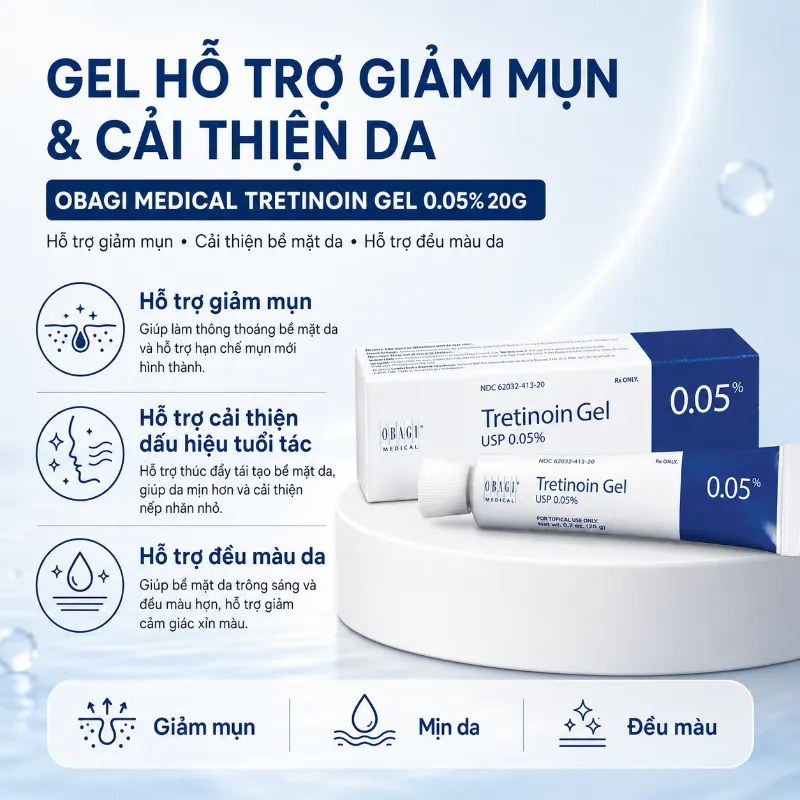 Gel Hỗ Trợ Giảm Mụn, Cải Thiện Lão Hóa Da Obagi Medical Tretinoin Gel 0.05% 20g Chính Hãng