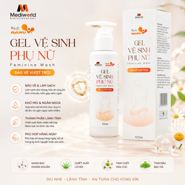 Gel vệ sinh phụ nữ kháng khuẩn khử mùi Medinano Mediworld 100ml
