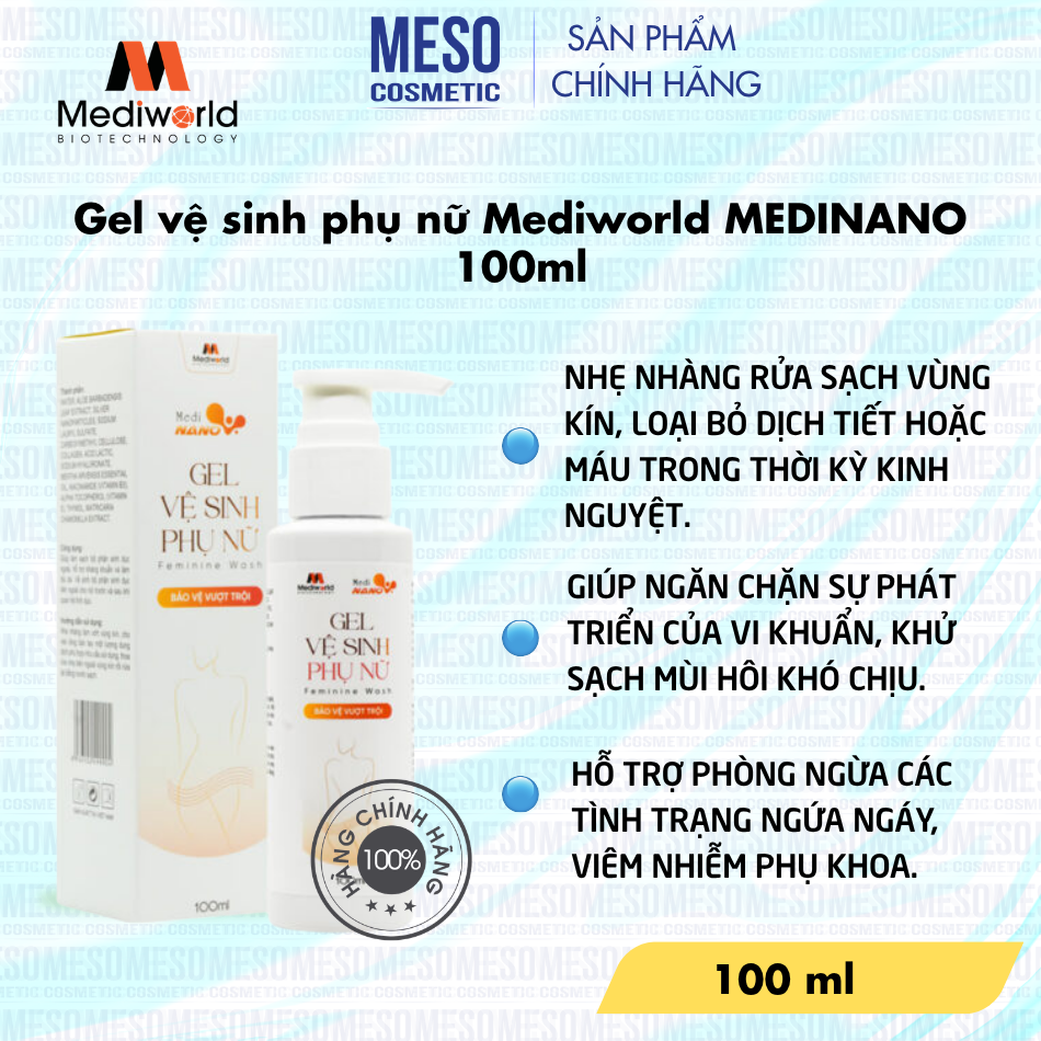 Gel vệ sinh phụ nữ kháng khuẩn khử mùi Medinano Mediworld 100ml