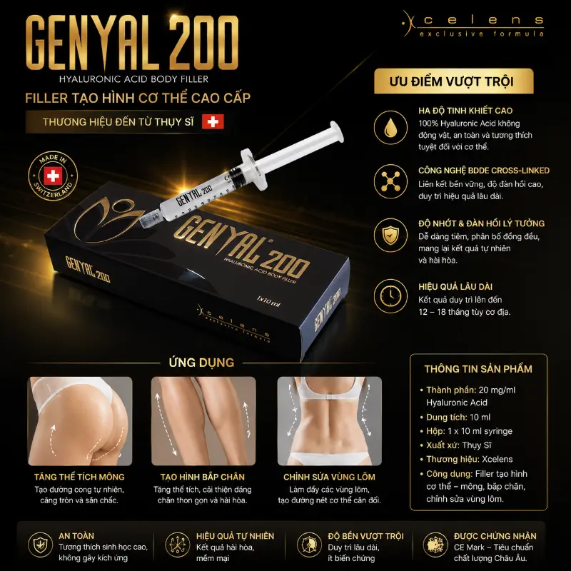 Chất Làm Đầy HA Genyal 200 Xcelens Thụy Sĩ Tạo Hình Cơ Thể Cao Cấp