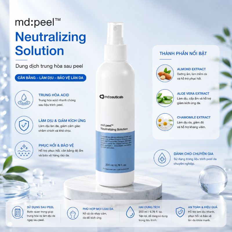 Giải pháp trung hòa axit cho các peel chuyên nghiệp Md:Ceuticals Md:Peel Neutralizing Solution