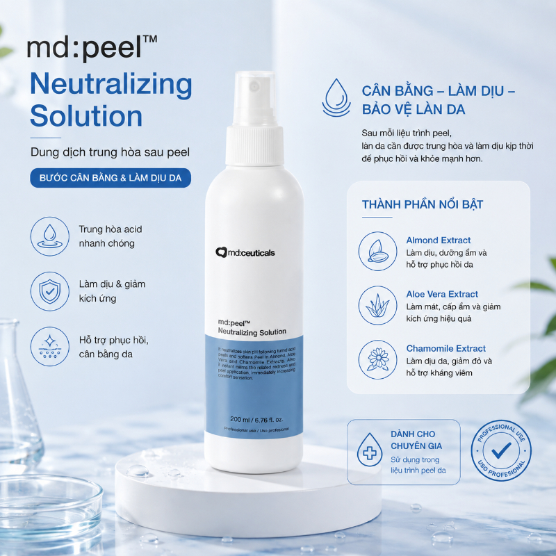 Giải pháp trung hòa axit cho các peel chuyên nghiệp Md:Ceuticals Md:Peel Neutralizing Solution