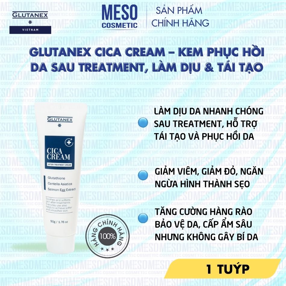 Kem Phục Hồi Da Sau Treatment, Làm Dịu & Tái Tạo Glutanex Cica Cream