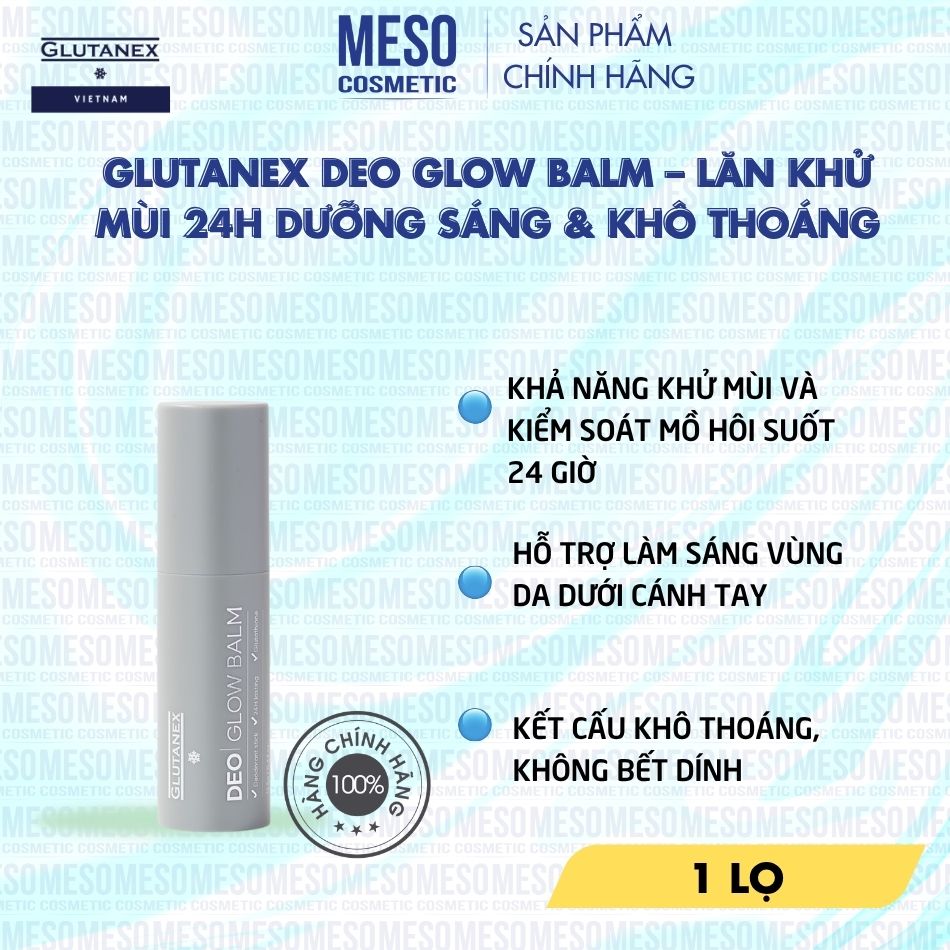 Lăn Khử Mùi 24H Dưỡng Sáng & Khô Thoáng Glutanex Deo Glow Balm