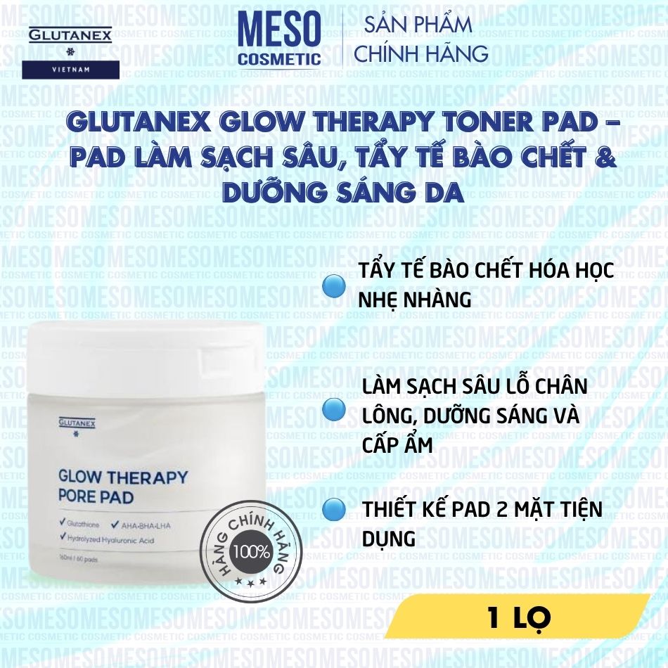 Toner Pad Làm Sạch Sâu, Tẩy Tế Bào Chết & Dưỡng Sáng Da Glutanex Glow Therapy