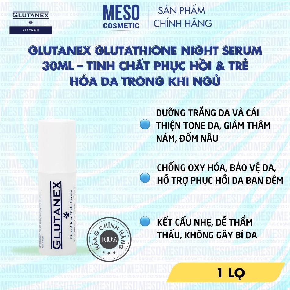 Tinh Chất Phục Hồi & Trẻ Hóa Da Trong Khi Ngủ Glutanex Glutathione Night Serum 30ml