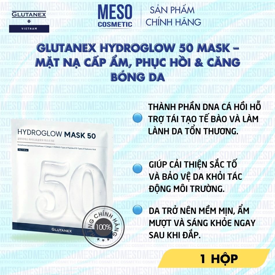 Mặt Nạ Cấp Ẩm, Phục Hồi & Căng Bóng Da Glutanex Hydroglow 50 Mask