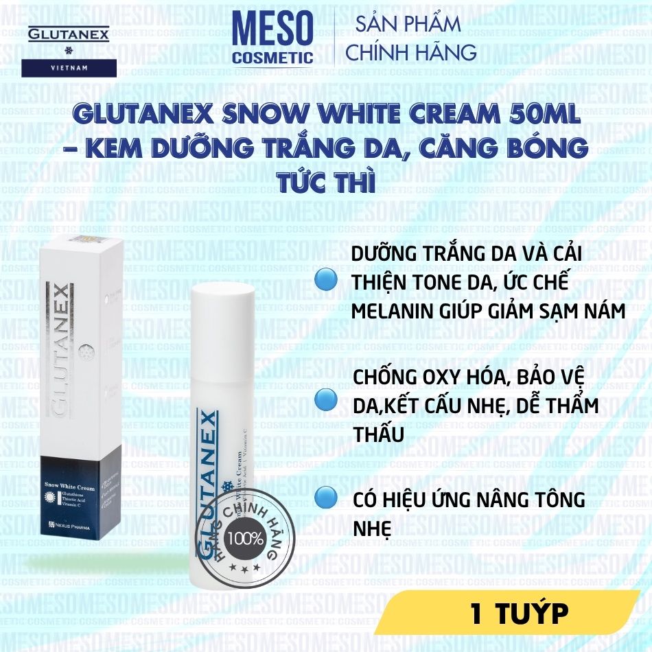 Kem Dưỡng Trắng Da, Căng Bóng Tức Thì Glutanex Snow White Cream 50ml