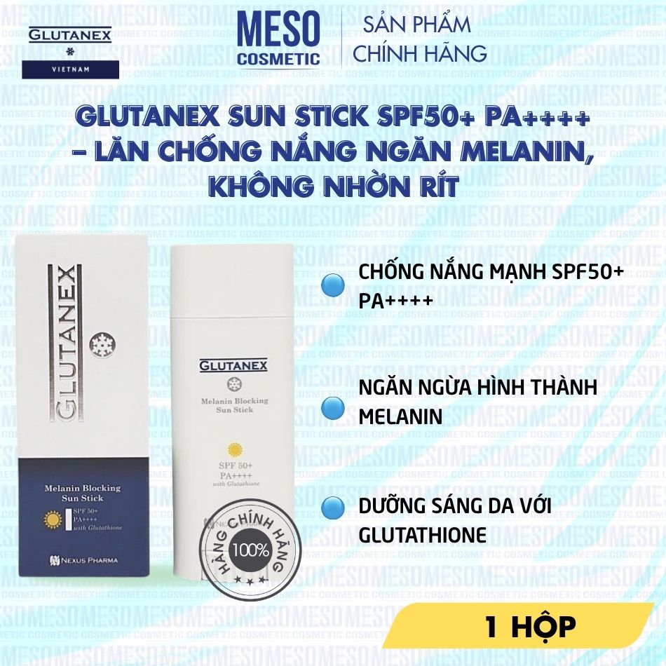 Lăn Chống Nắng Ngăn Melanin, Không Nhờn Rít Glutanex Sun Stick SPF50+ PA++++