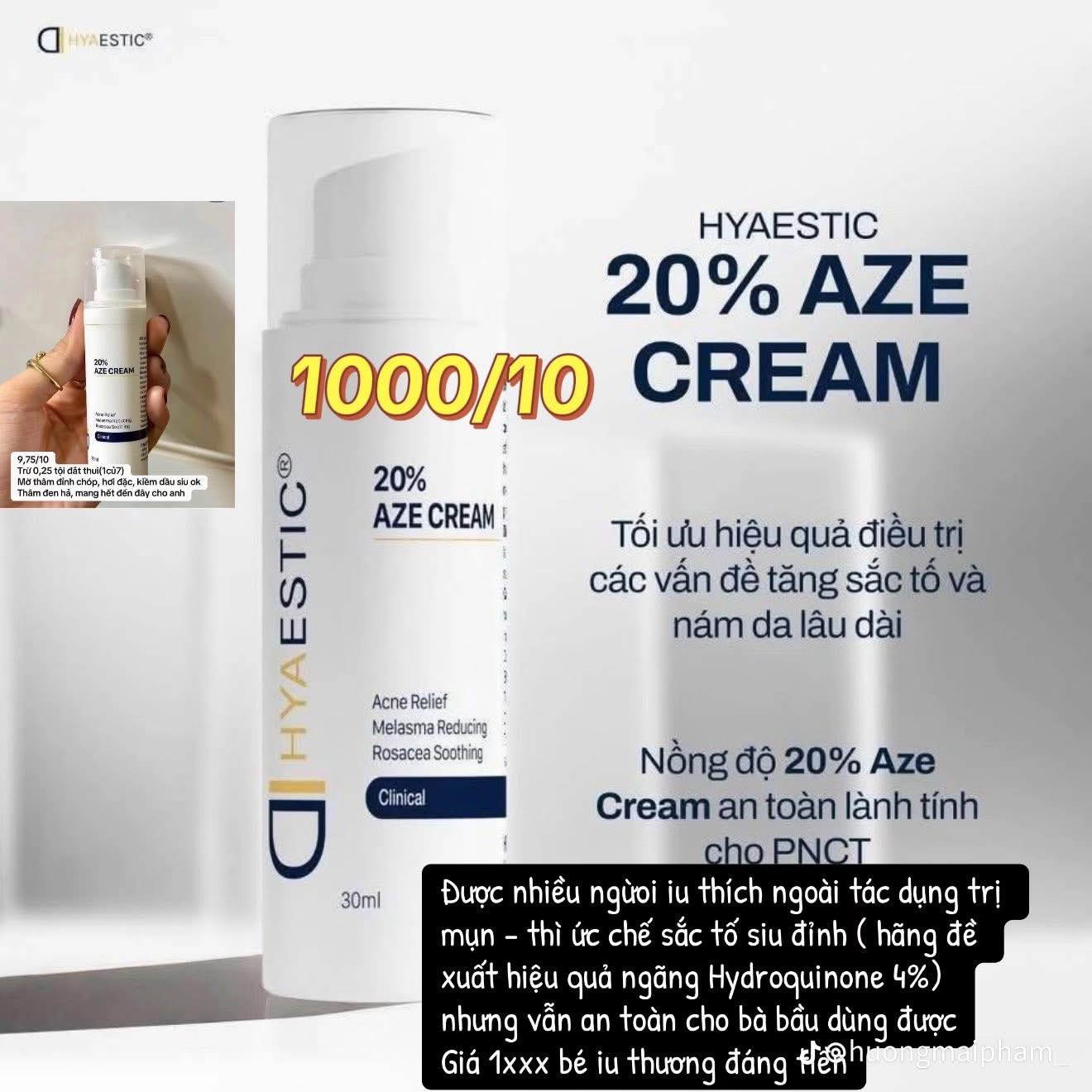 Hyaestic 20% Aze Cream – Kem điều trị mụn & nám chuyên sâu nồng độ cao, hiệu quả nhanh