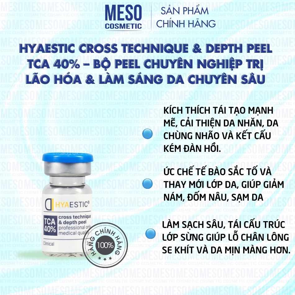 Hyaestic Cross Technique & Depth Peel TCA 40% – Bộ peel chuyên nghiệp trị lão hóa & làm sáng da chuyên sâu