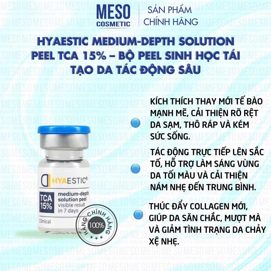 Hyaestic Medium-Depth Solution Peel TCA 15% – Bộ peel sinh học tái tạo da tác động sâu