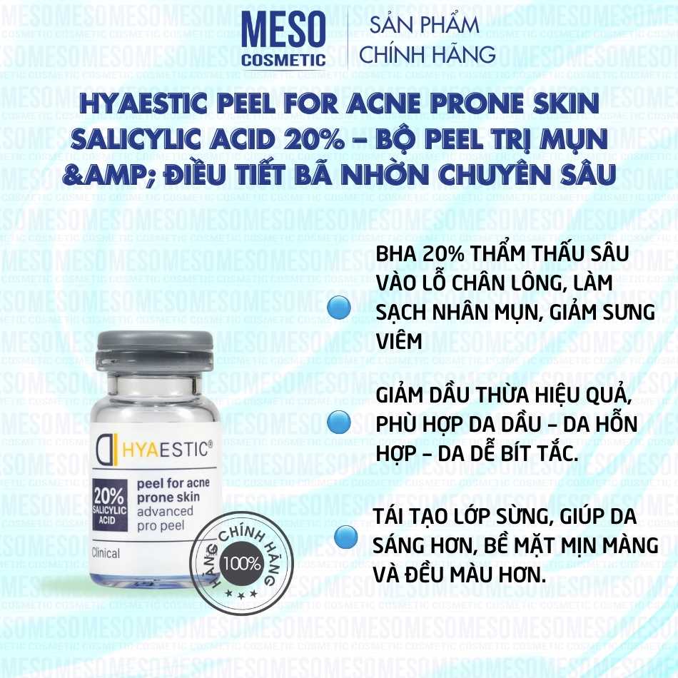 Hyaestic Peel For Acne Prone Skin Salicylic Acid 20% – Bộ peel trị mụn & điều tiết bã nhờn chuyên sâu