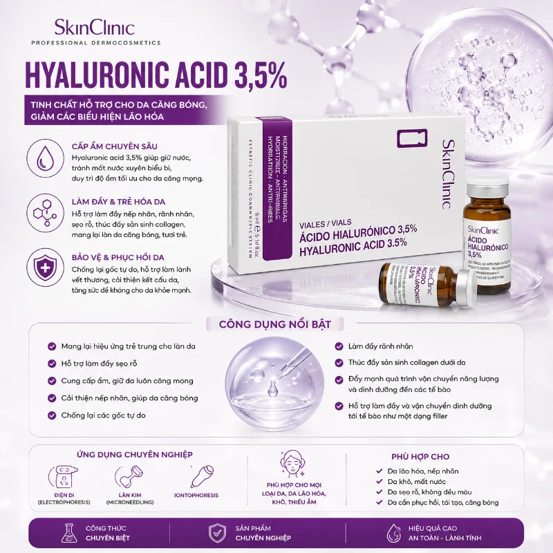 Hyaluronic Acid 3.5% SkinClinic – Tinh Chất Hỗ Trợ Da Căng Bóng, Giảm Các Biểu Hiện Lão Hóa