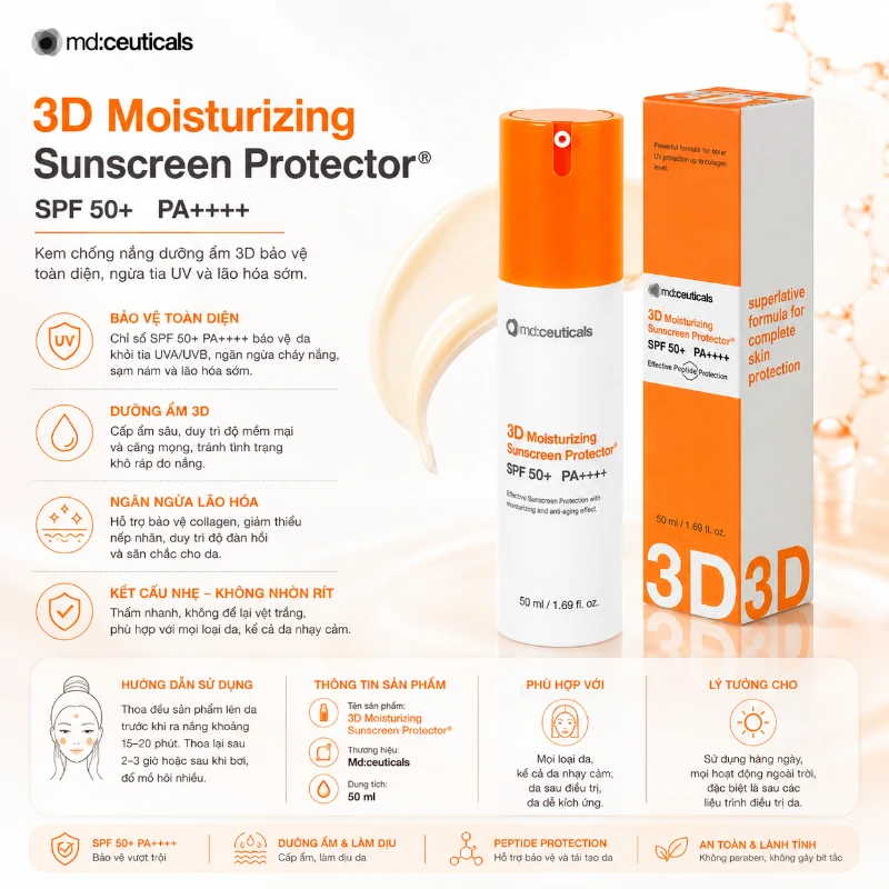 Kem Chống Nắng Cho Da Treatment - 3D Moisturizing Sunscreen Protection SPF 50+ - MD:Ceuticals