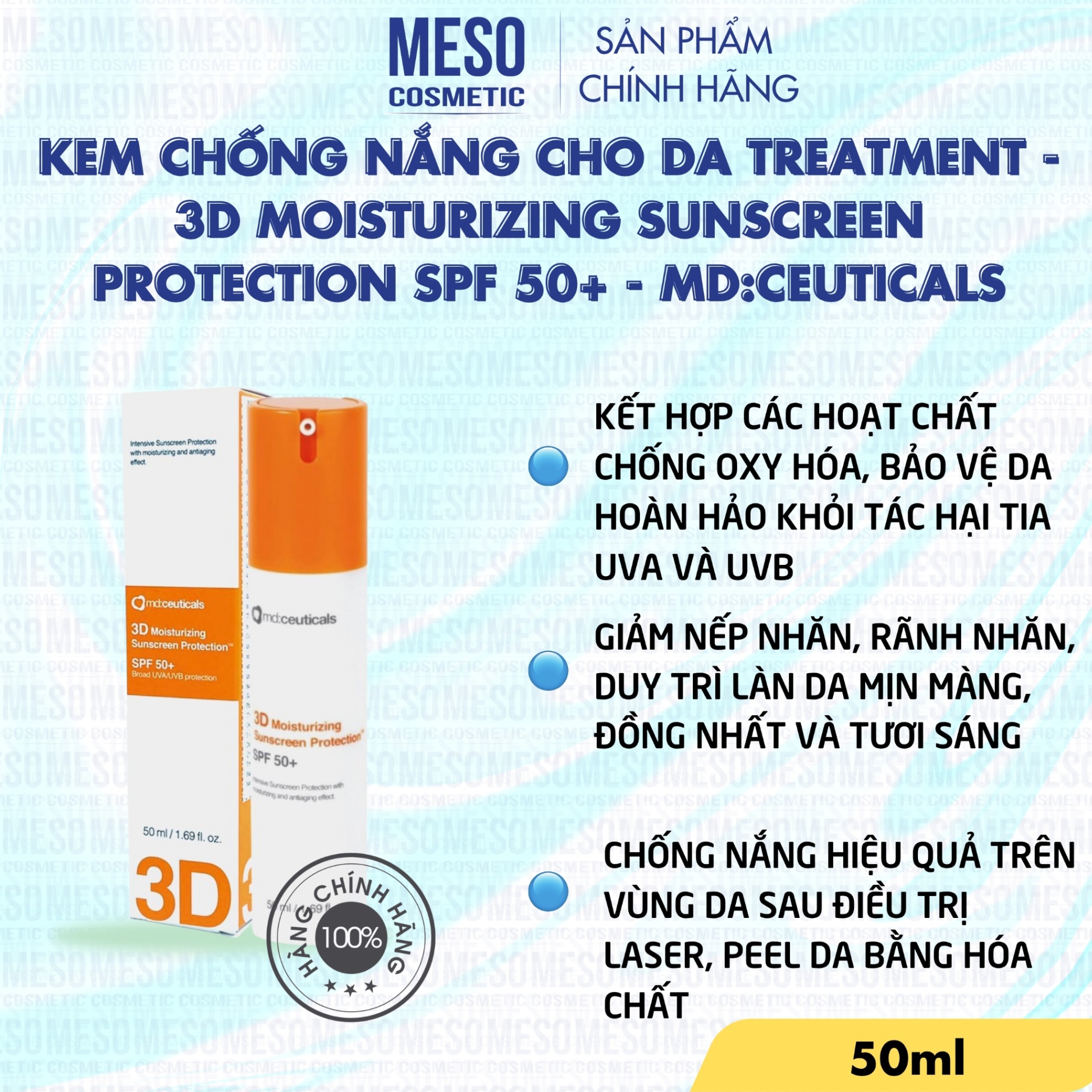 Kem Chống Nắng Cho Da Treatment - 3D Moisturizing Sunscreen Protection SPF 50+ - MD:Ceuticals