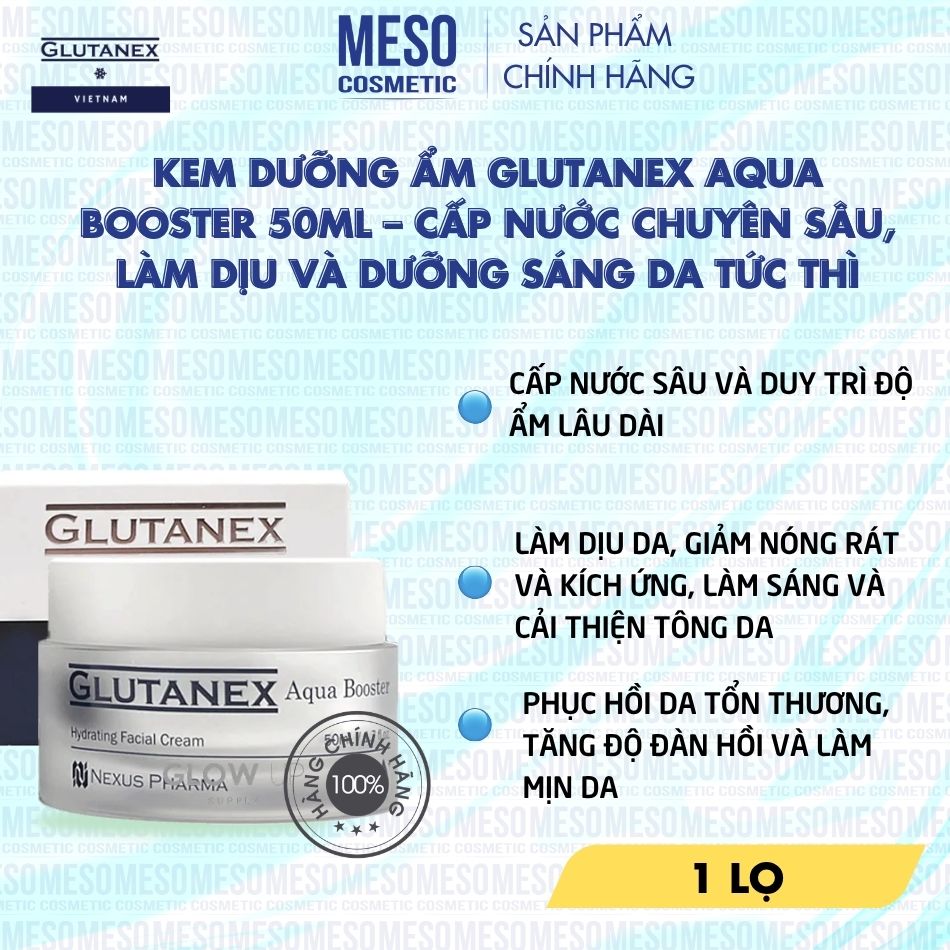 Kem Dưỡng Ẩm Glutanex Aqua Booster 50ml – Cấp Nước Chuyên Sâu, Làm Dịu Và Dưỡng Sáng Da Tức Thì