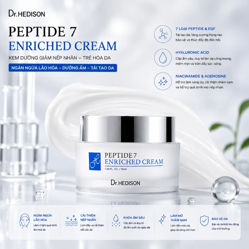 Kem Dưỡng Giảm Nếp Nhăn Peptide 7 Enriched Cream Dr.HEDISON 50ml