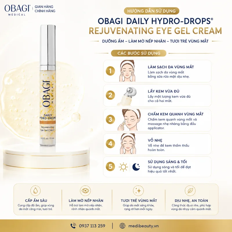 Kem Dưỡng Mờ Nếp Nhăn Vùng Mắt Obagi Daily Hydro-Drops® Rejuvenating Eye Gel Cream 15ml