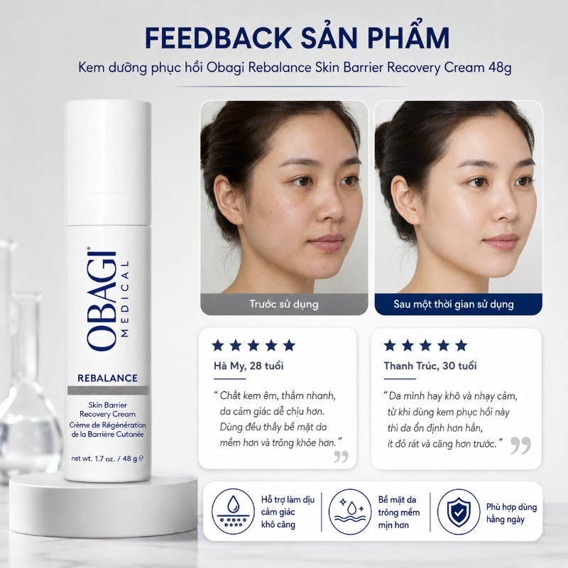 Kem Dưỡng Phục Hồi, Cân bằng hệ vi sinh, phục hồi hàng rào bảo vệ da Obagi Rebalance Skin Barrier Recovery Cream 48g