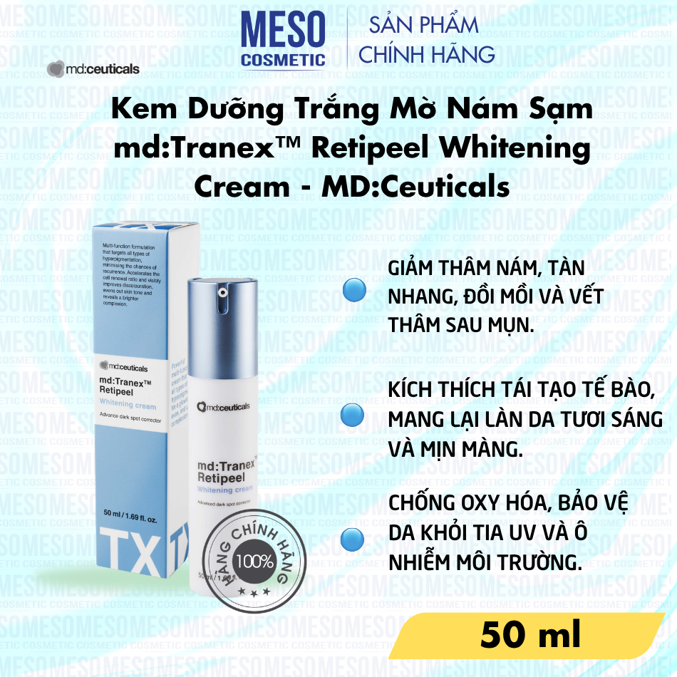 Kem Dưỡng Trắng Mờ Nám Sạm md:Tranex™ Retipeel Whitening Cream - MD:Ceuticals