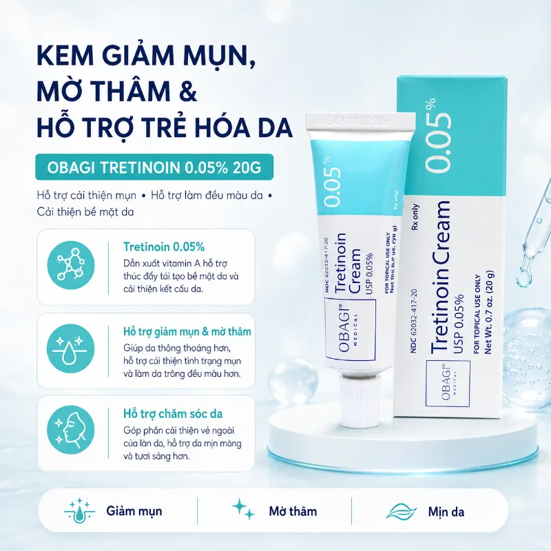 Kem Giảm Mụn, Mờ Thâm, Trẻ Hóa Da Obagi Tretinoin 0.05% 20g Chính Hãng