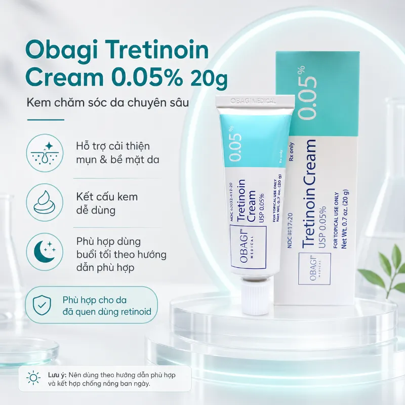 Kem Giảm Mụn, Mờ Thâm, Trẻ Hóa Da Obagi Tretinoin 0.05% 20g Chính Hãng