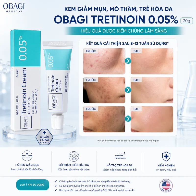 Kem Giảm Mụn, Mờ Thâm, Trẻ Hóa Da Obagi Tretinoin 0.05% 20g Chính Hãng