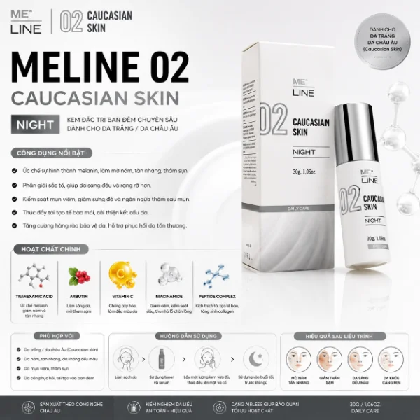 Kem Hỗ Trợ Cải Thiện Nám, Thâm Và Sắc Tố Ban Đêm Meline 02 Caucasian Skin Night