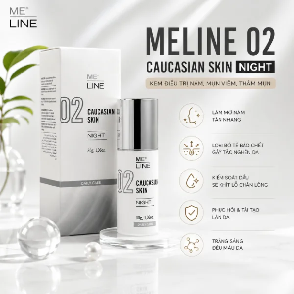 Kem Hỗ Trợ Cải Thiện Nám, Thâm Và Sắc Tố Ban Đêm Meline 02 Caucasian Skin Night