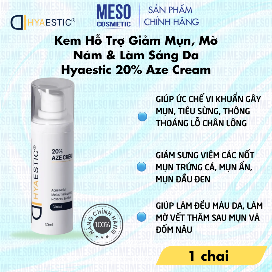 Kem Hỗ Trợ Giảm Mụn, Mờ Nám & Làm Sáng Da Hyaestic 20% Aze Cream Chính Hãng