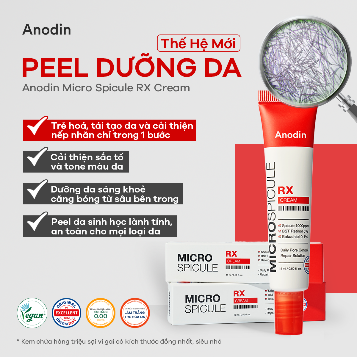 Kem RETINOL vi gai RX dưỡng trẻ hoá, căng bóng da Anodin Micro Spicule RX Cream 15ml